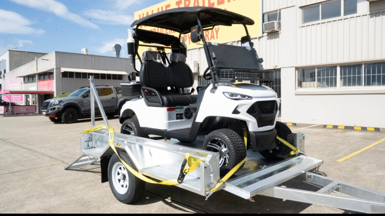 2-Seater Electric Golf Buggy + 8x5 1400KG Braked Trailer Package